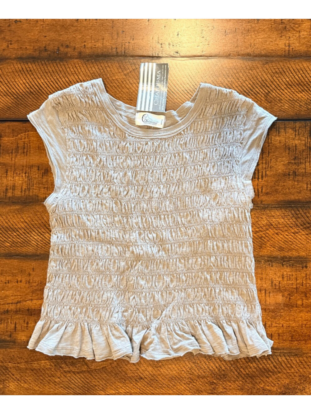 Charisma A Girl's Best Outfit Smocked Cotton Top with Ruffle Hem Brown, Small
